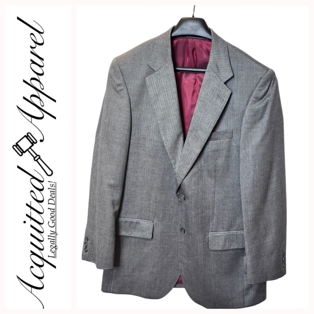 Alan Flusser Men's Silk / Worsted Wool Blend Lined Gray Herringbone Jacket
